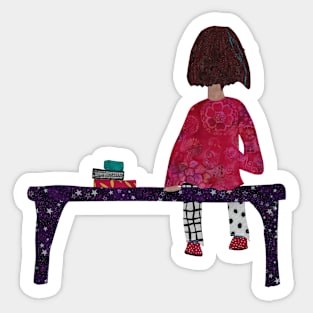 Girl sitting on Bench Sticker